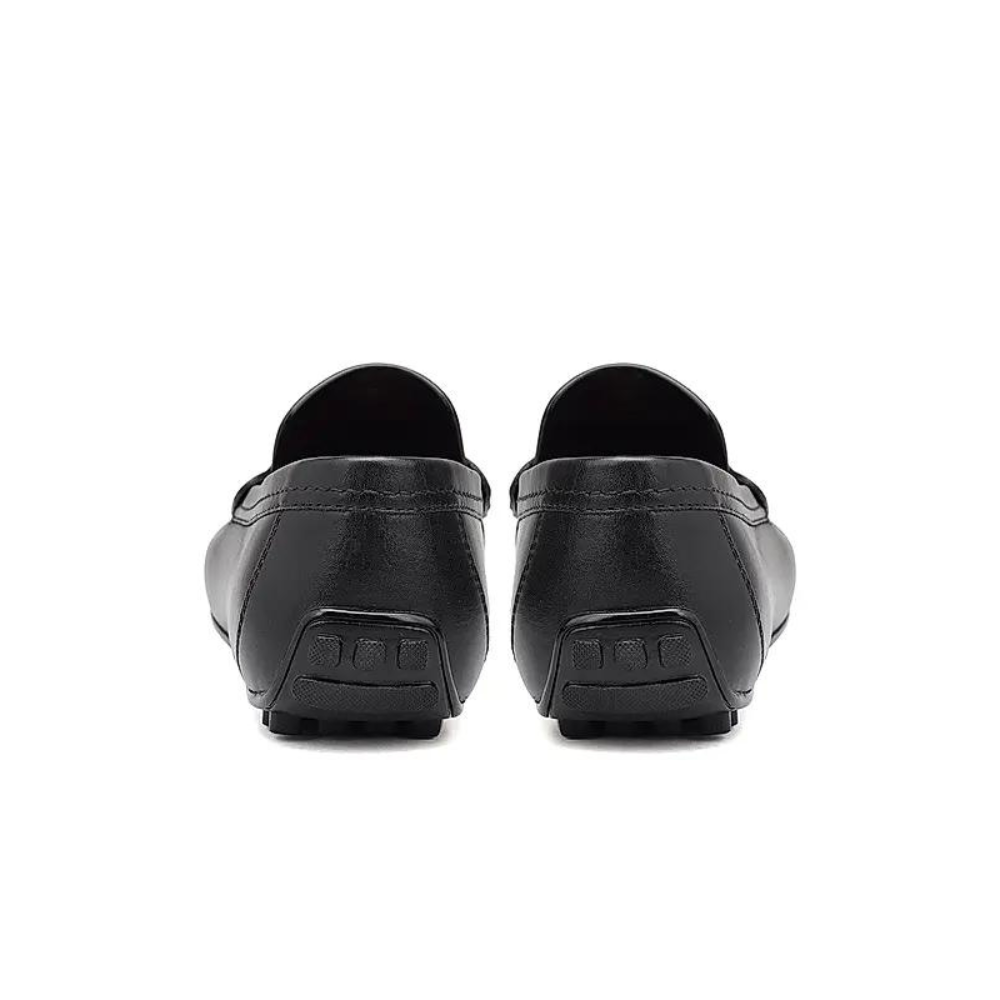 Black Plain Leather Moccasins