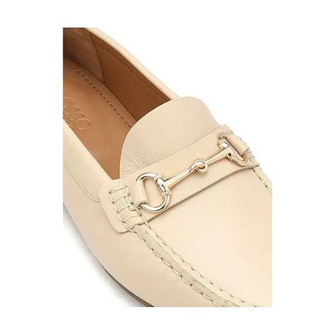 White Leather Moccasins With Buckle