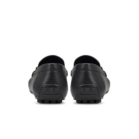 Black Textured Leather Moccasins