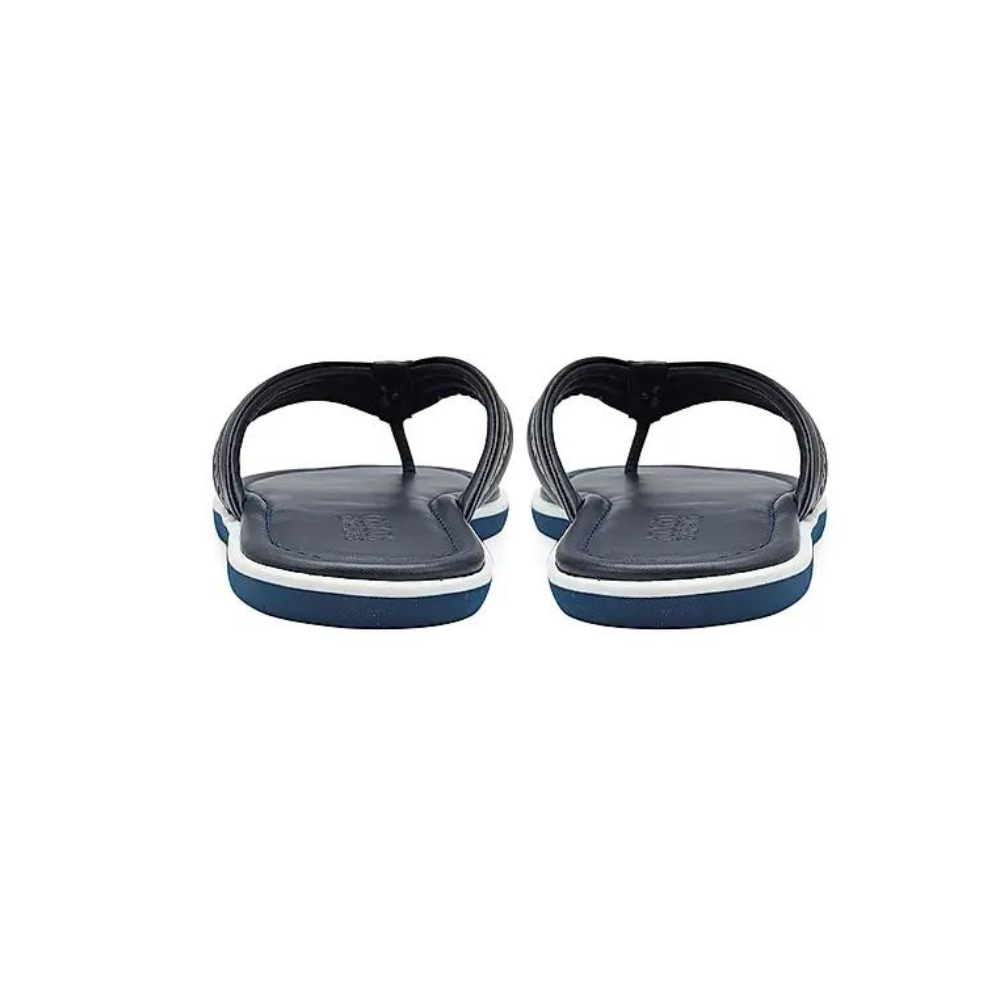 Navy Thong Leather Slippers