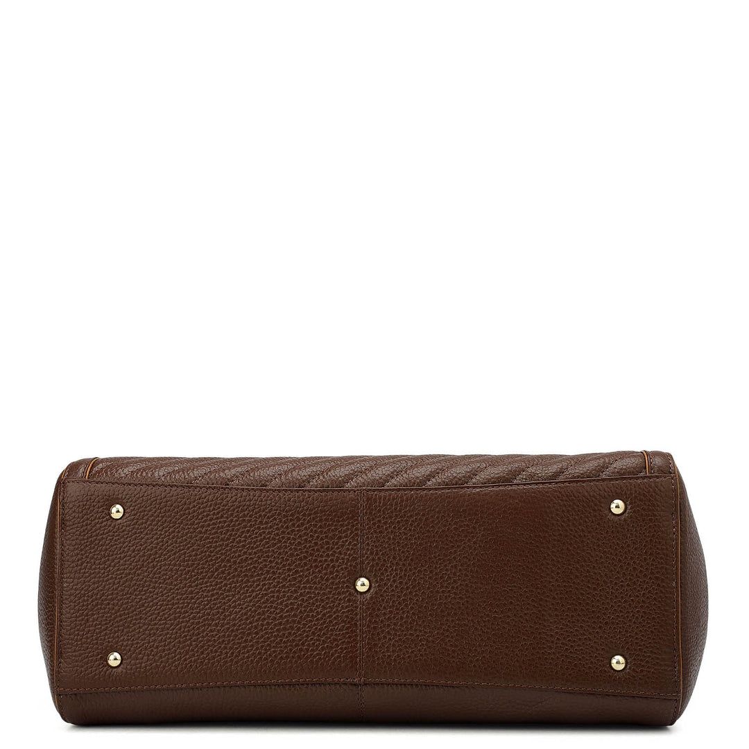 Medium Wax Stripe Leather Shoulder Bag - Espresso