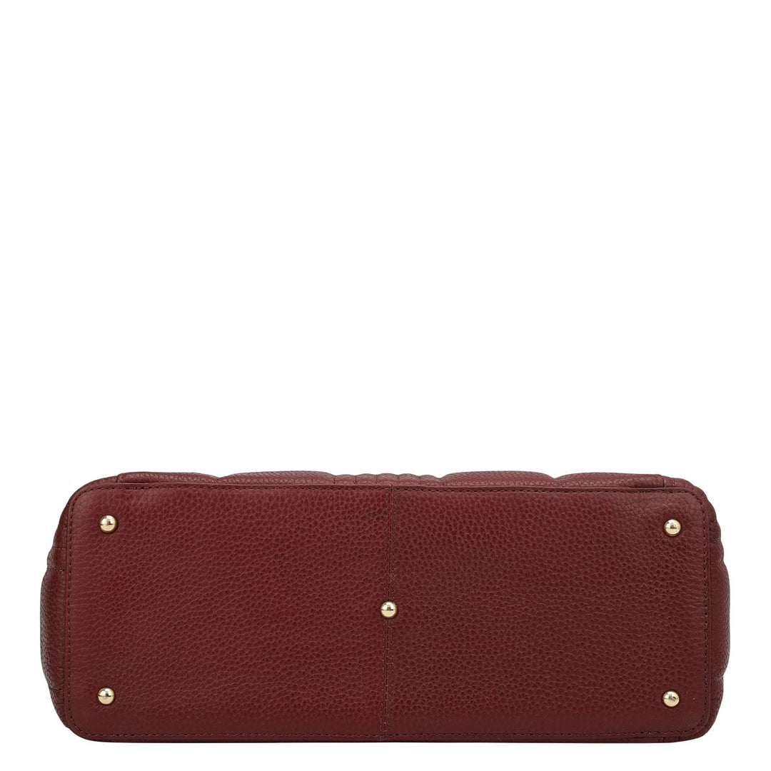 Medium Wax Stripe Leather Tote - Wine