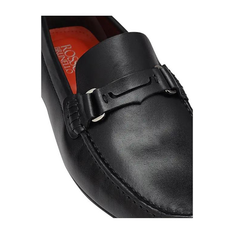 Black Leather Moccasins With Panel