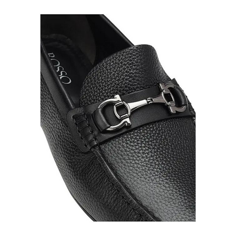 Black Leather Moccasins With Buckle