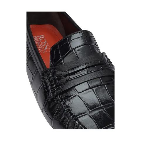 Black Croco Textured Moccasins