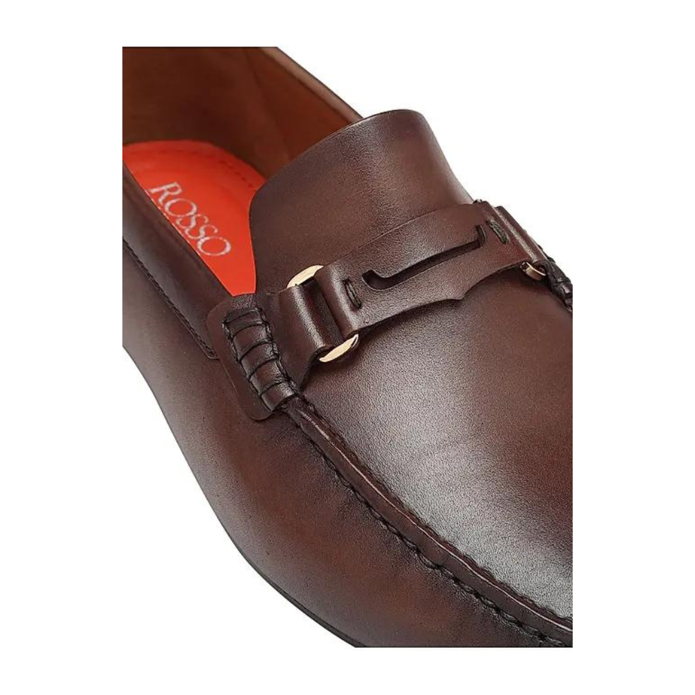 Coffee Leather Moccasins With Panel