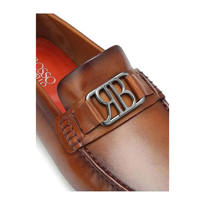 Tan Leather Moccasins With Logo