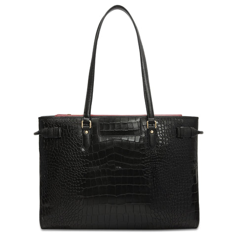 Medium Croco Leather Tote - Black