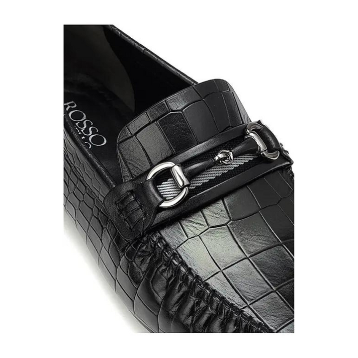 Black Croco Textured Moccasins