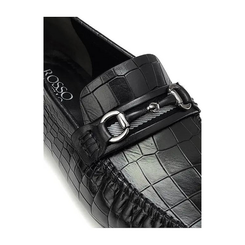 Black Croco Textured Moccasins