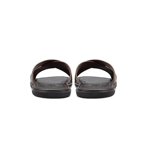 Coffee Criss Cross Leather Slippers