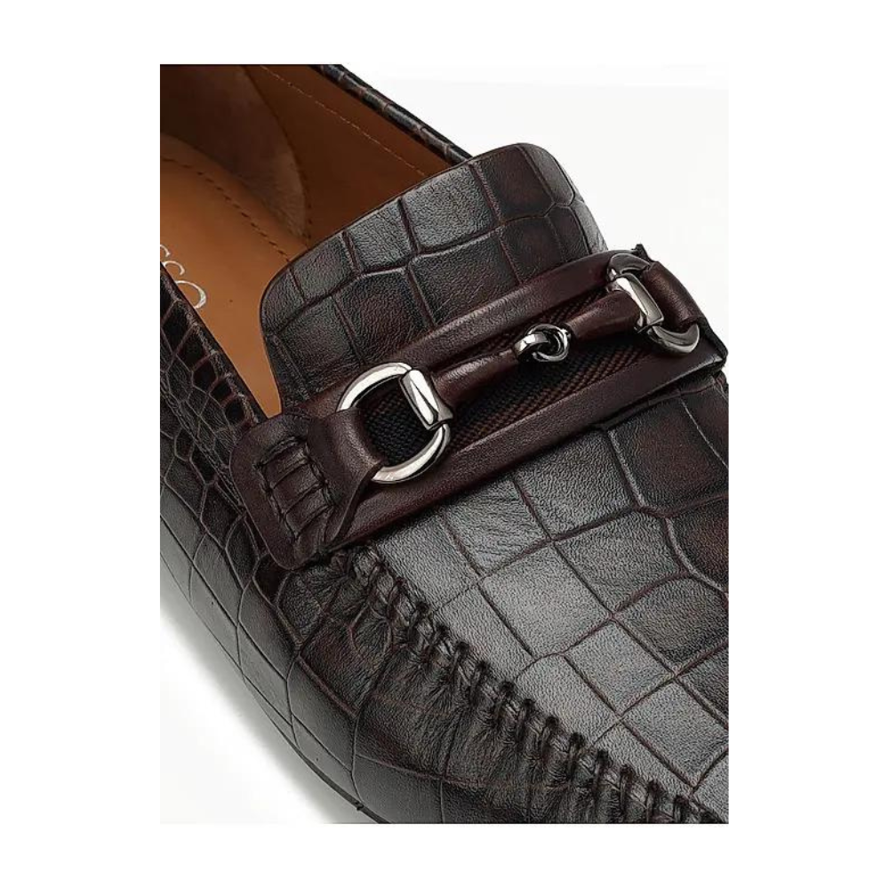 Coffee Croco Textured Moccasins