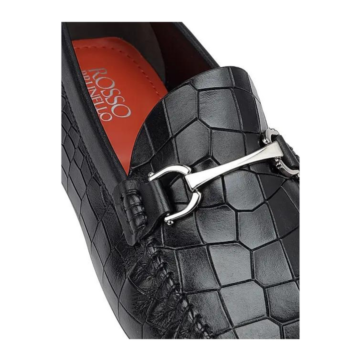 Black Croco Textured Moccasins