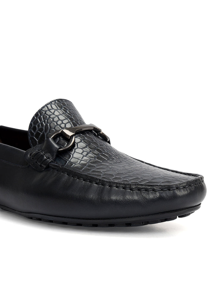 Blue Croco Textured Moccasins