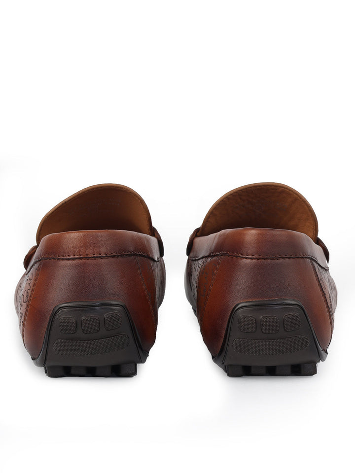Tan Leather Moccasins With Panel