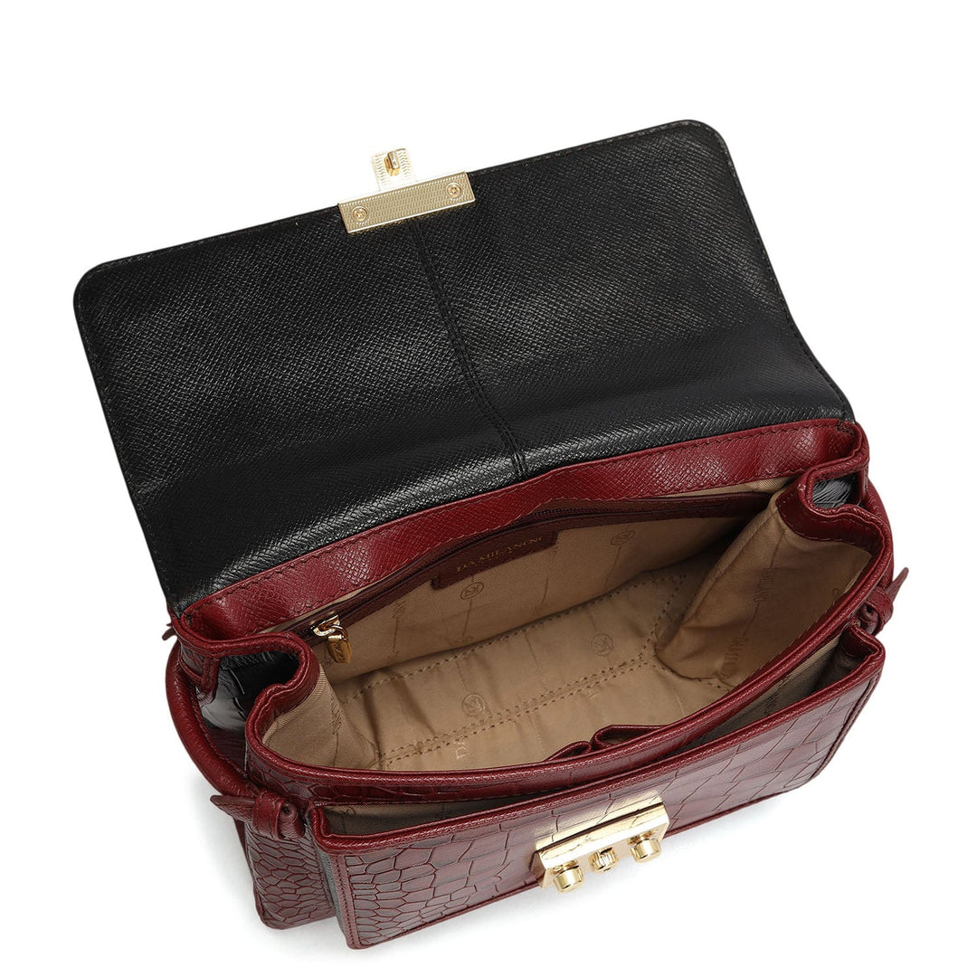Small Croco Leather Shoulder Bag - Cherry