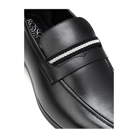 Black Striped Leather Loafers