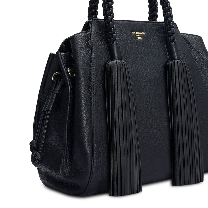 Medium Wax Leather Satchel - Black