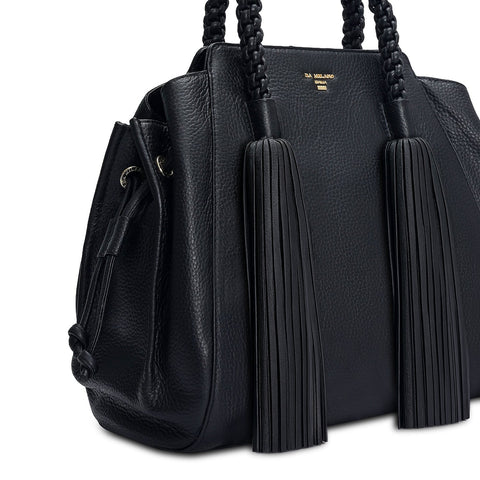 Medium Wax Leather Satchel - Black