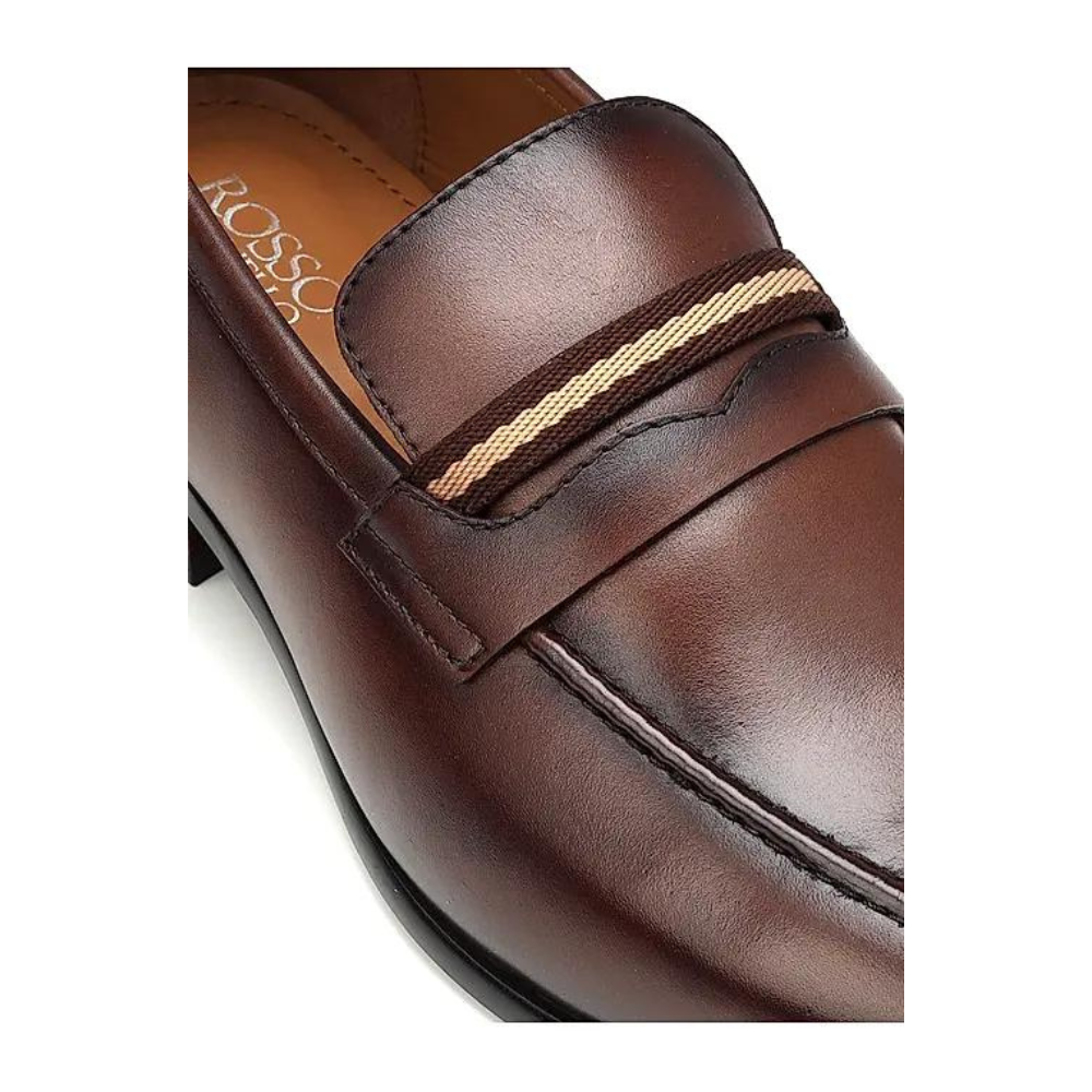 Coffee Striped Leather Loafers