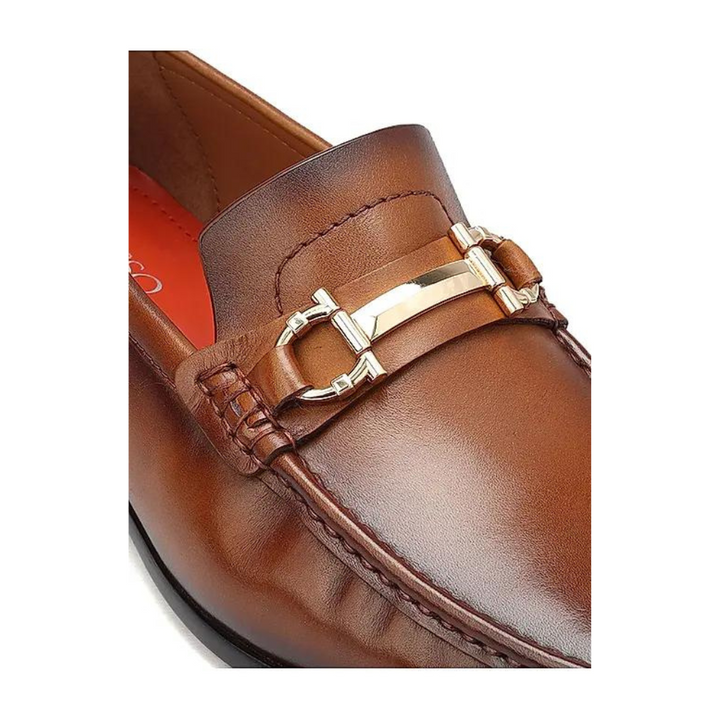 Tan Leather Loafers With Buckle