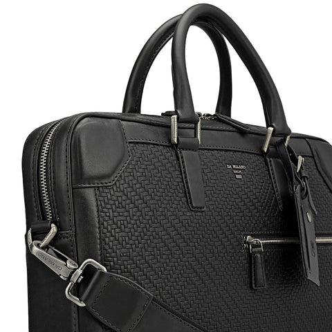 Mat Emboss Leather Laptop Bag - Black