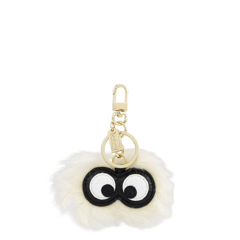 Fur Wax Leather Key Chain - White