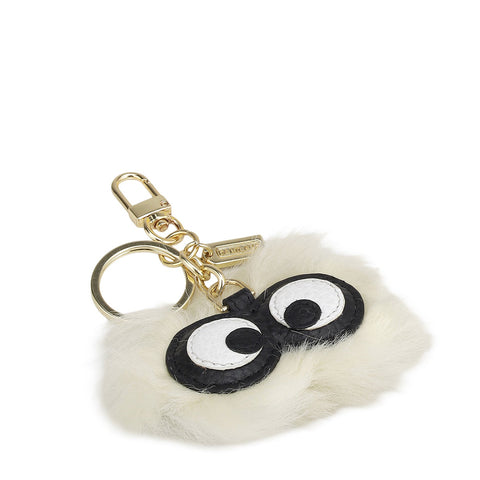 Fur Wax Leather Key Chain - White