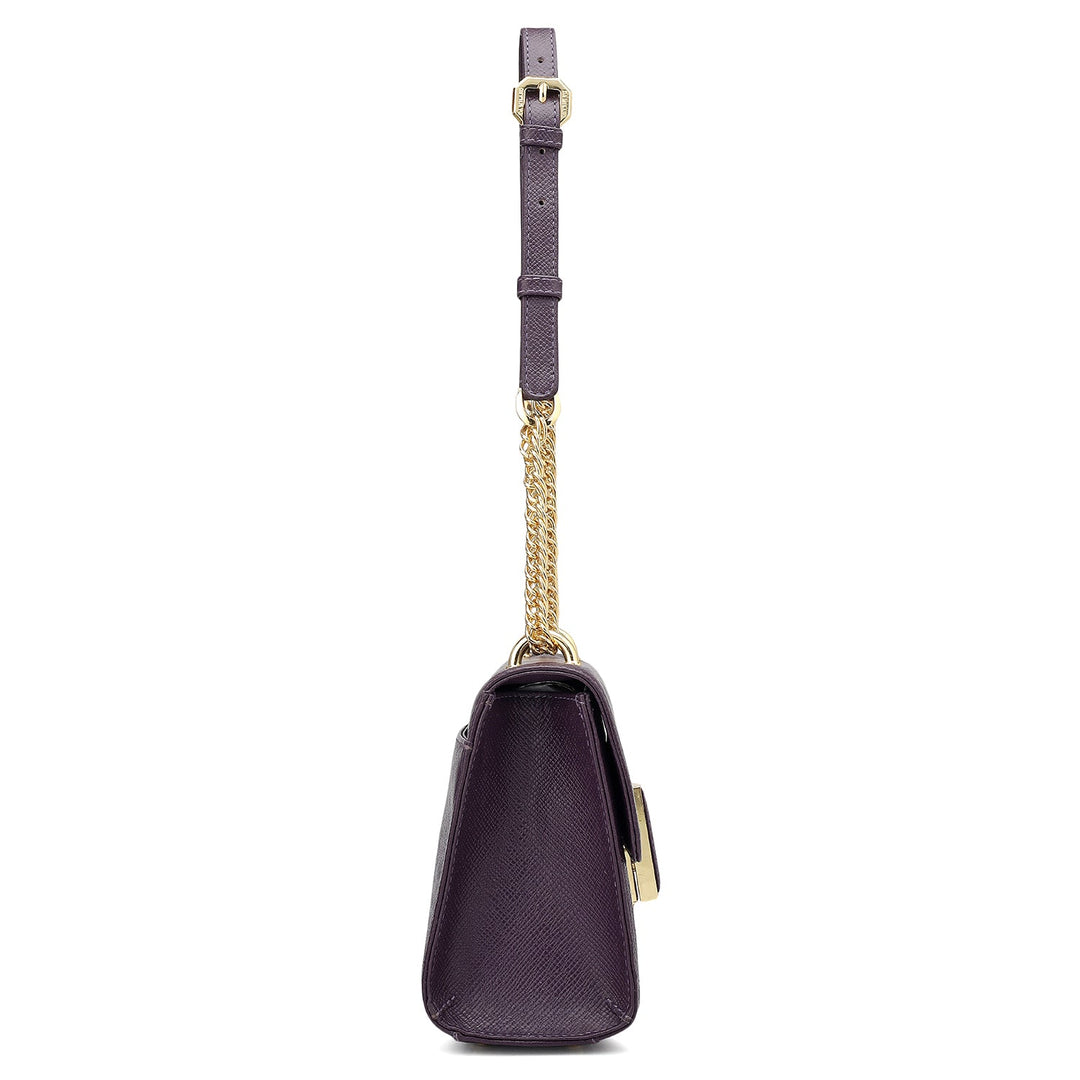 Small Franzy Croco Leather Shoulder Bag - Grapevine
