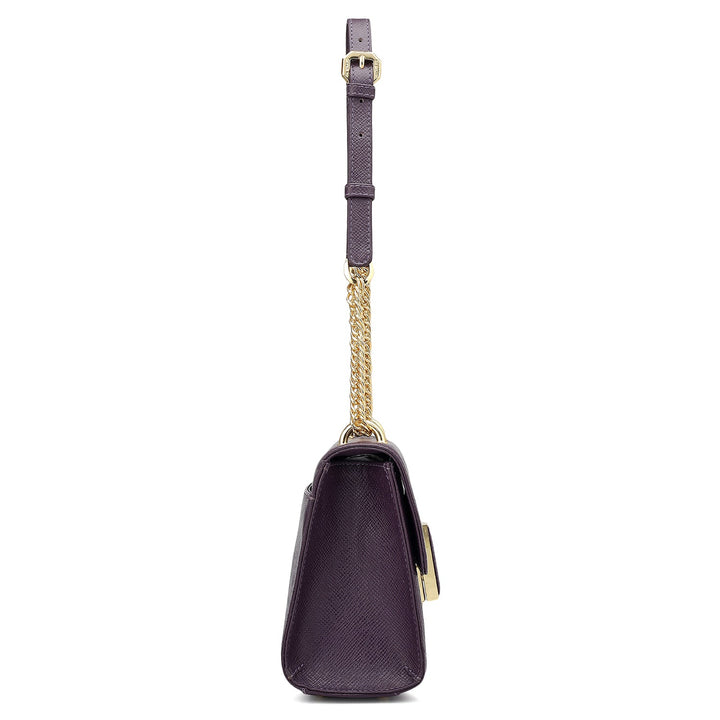 Small Franzy Croco Leather Shoulder Bag - Grapevine