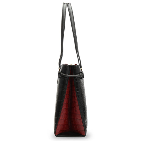 Medium Croco Leather Tote - Black