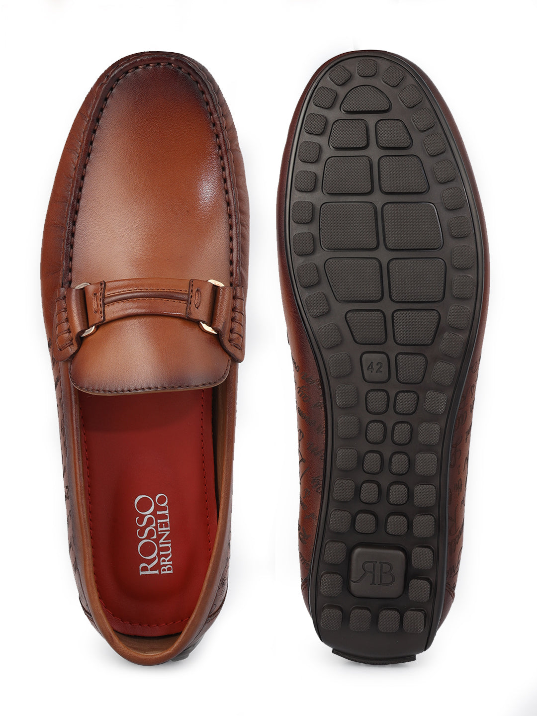 Tan Leather Moccasins With Panel
