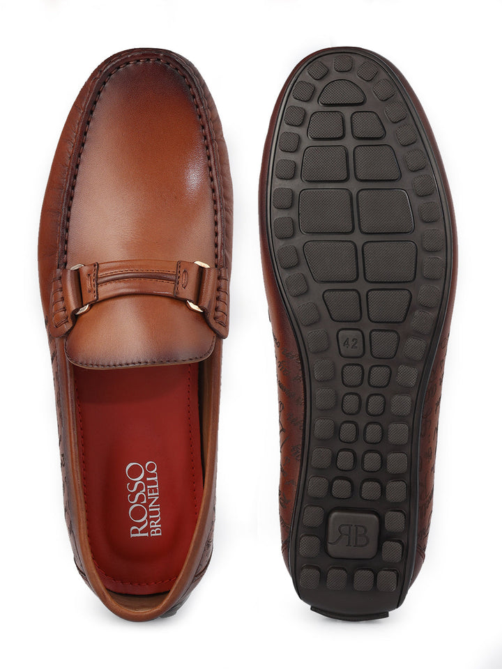 Tan Leather Moccasins With Panel