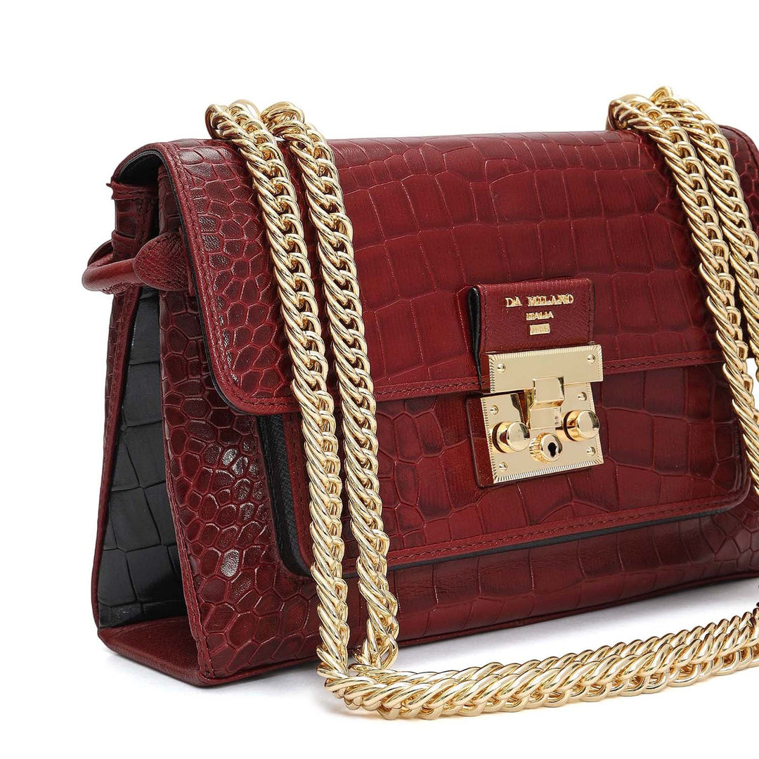 Small Croco Leather Shoulder Bag - Cherry