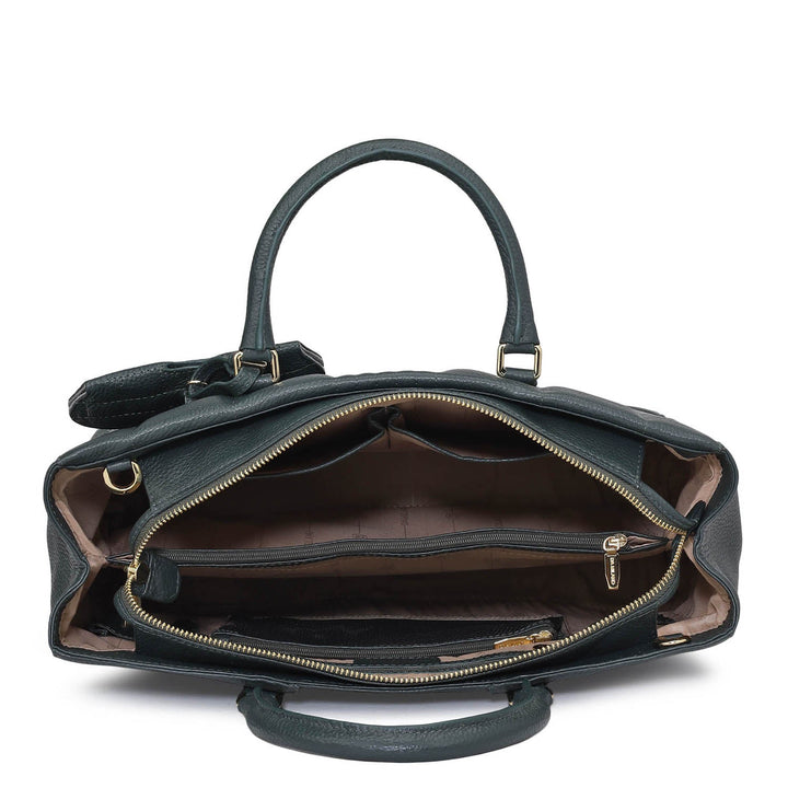 Large Wax Stripe Leather Book Tote - Bottle Green