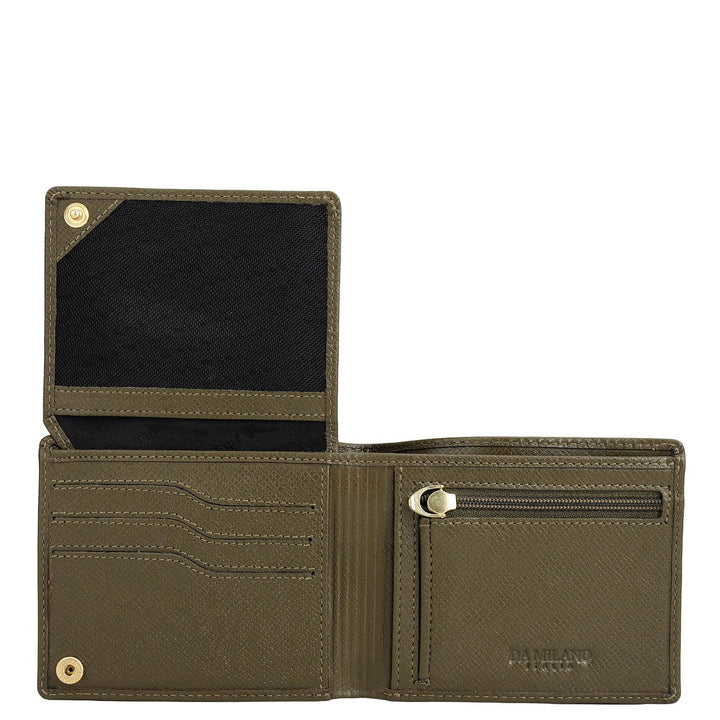 Military Green Bifold Leather Mens Wallet