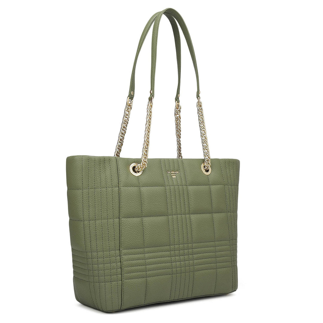Medium Wax Stripe Leather Tote - Matcha Green