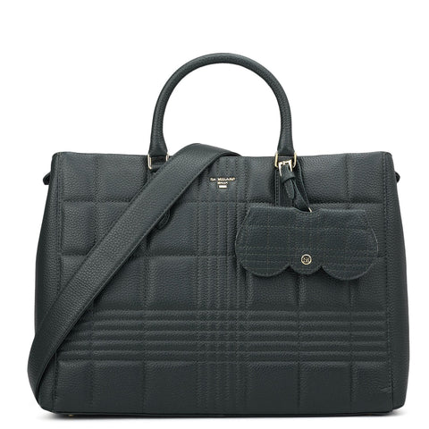 Large Wax Stripe Leather Book Tote - Bottle Green