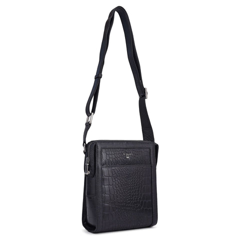 Croco Franzy Leather Men Sling - Black