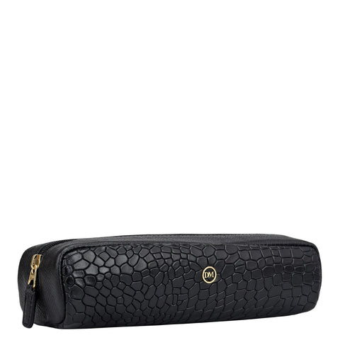 Croco Franzy Leather Multi Pouch - Black