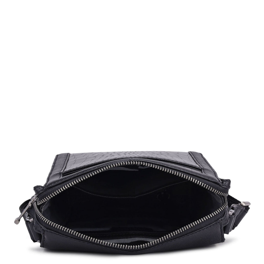 Croco Franzy Leather Men Sling - Black