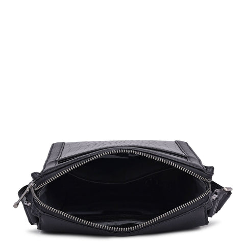 Croco Franzy Leather Men Sling - Black