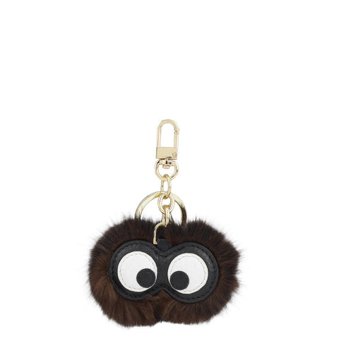 Fur Wax Leather Key Chain - Brown