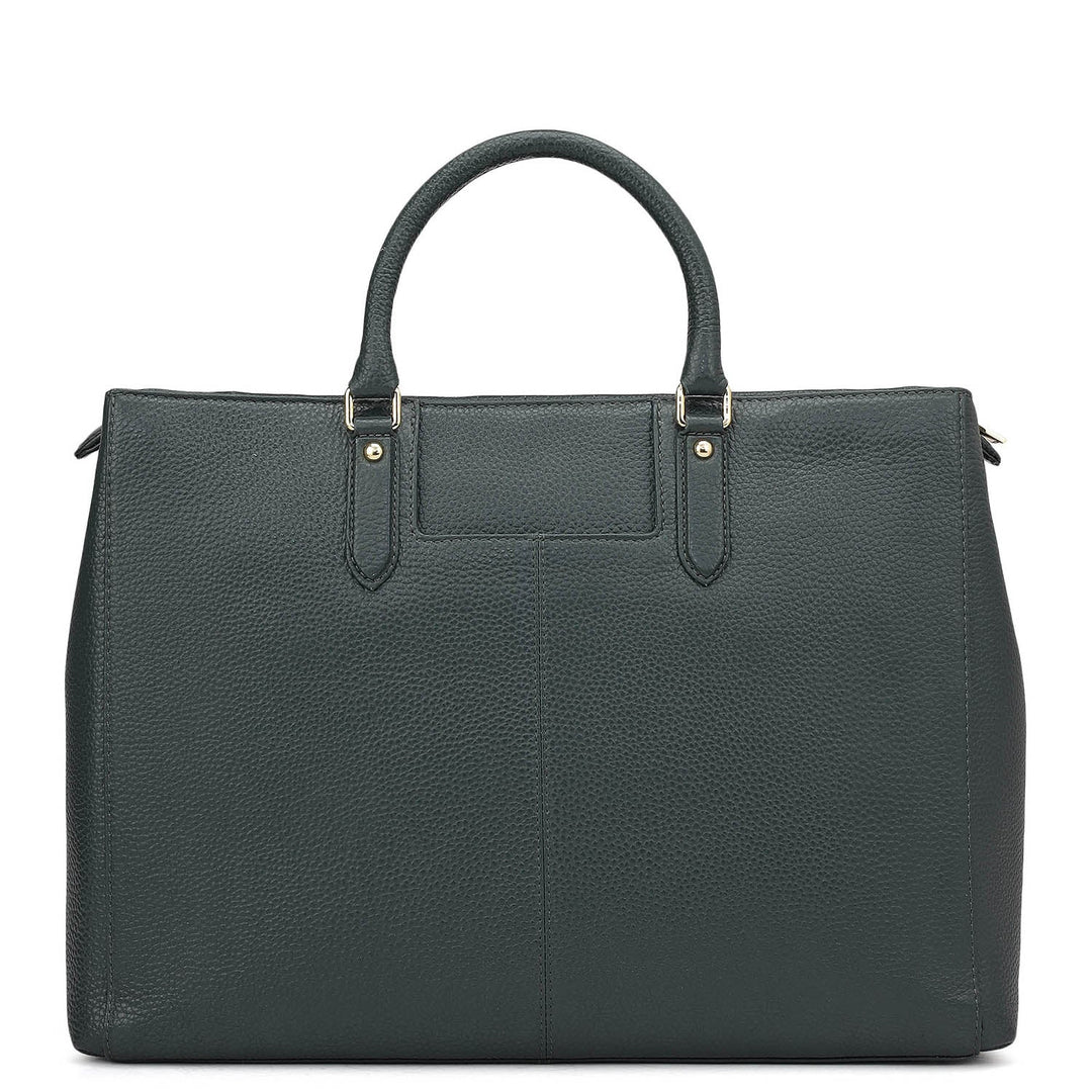 Large Wax Stripe Leather Book Tote - Bottle Green