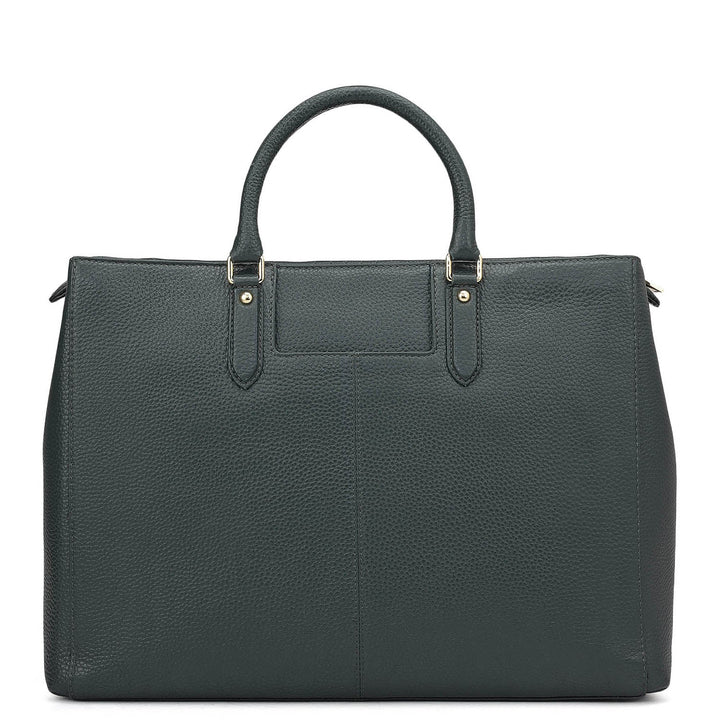 Large Wax Stripe Leather Book Tote - Bottle Green