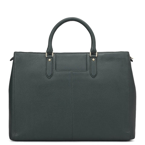 Large Wax Stripe Leather Book Tote - Bottle Green