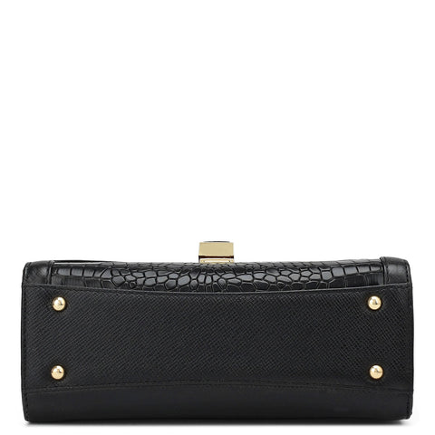Small Franzy Croco Leather Shoulder Bag - Black
