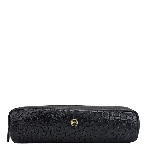 Croco Franzy Leather Multi Pouch - Black