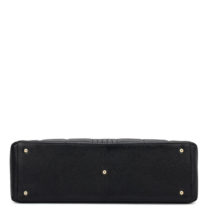 Large Wax Stripe Leather Book Tote - Black