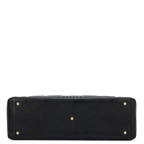 Large Wax Stripe Leather Book Tote - Black